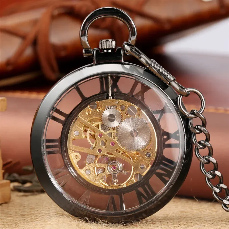 Luxury Watch All Black - Jam Saku Steampunk Angka Romawi Mekanis