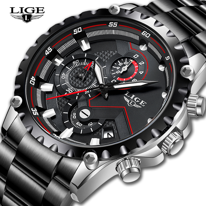 Luxury Watch All Black - LIGE Jam Tangan Pria Bermerek Mewah