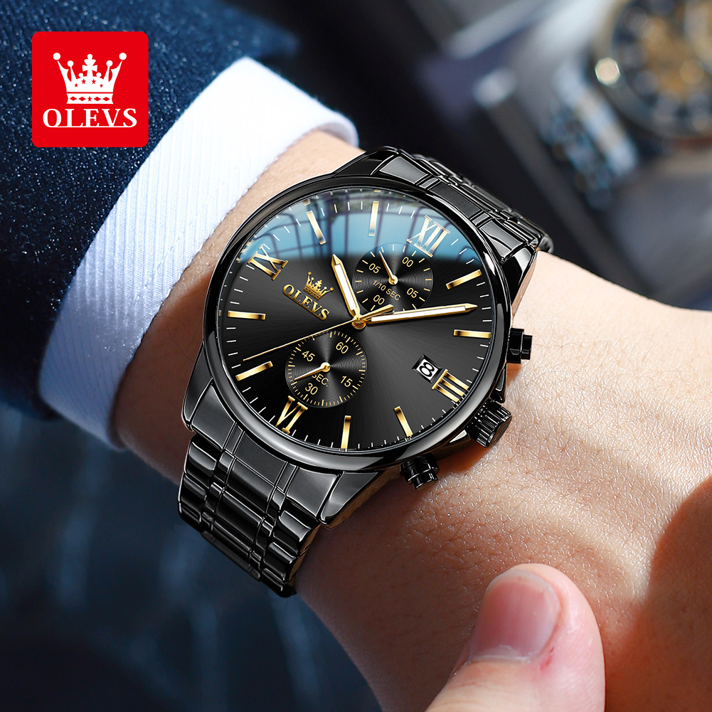 OLEVS 2886 jam tangan kuarsa u - Luxury Watch All Black ulasan dan harga