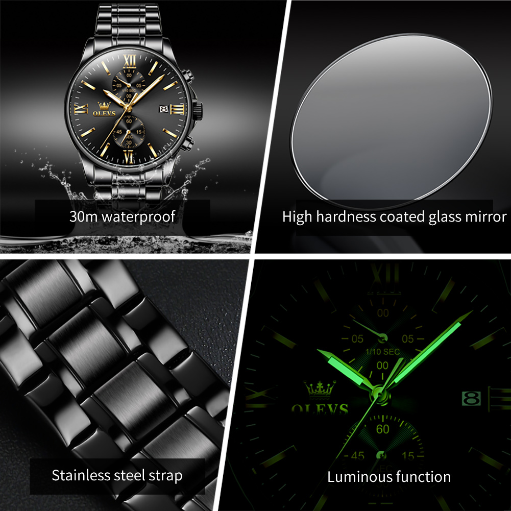 OLEVS 2886 jam tangan kuarsa u - Luxury Watch All Black ulasan dan harga