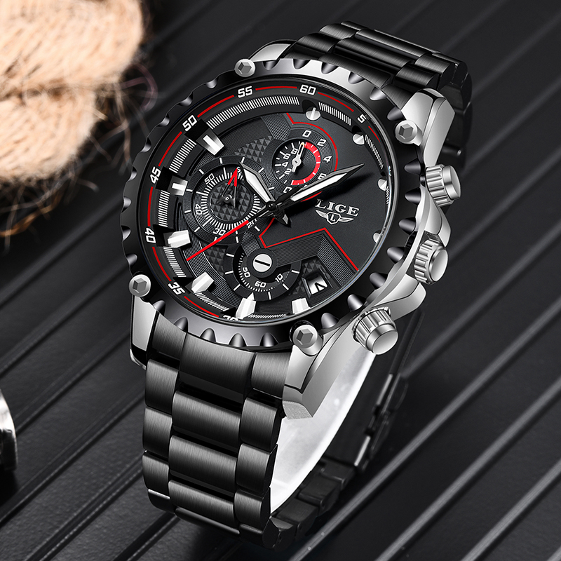 LIGE Jam Tangan Pria Bermerek  - Luxury Watch All Black ulasan dan harga