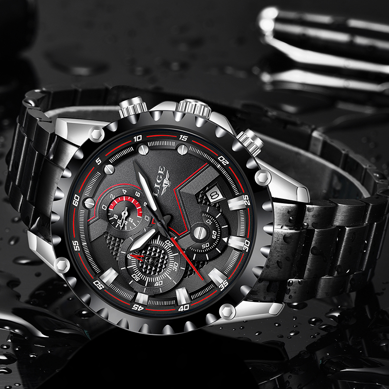 LIGE Jam Tangan Pria Bermerek  - Luxury Watch All Black ulasan dan harga