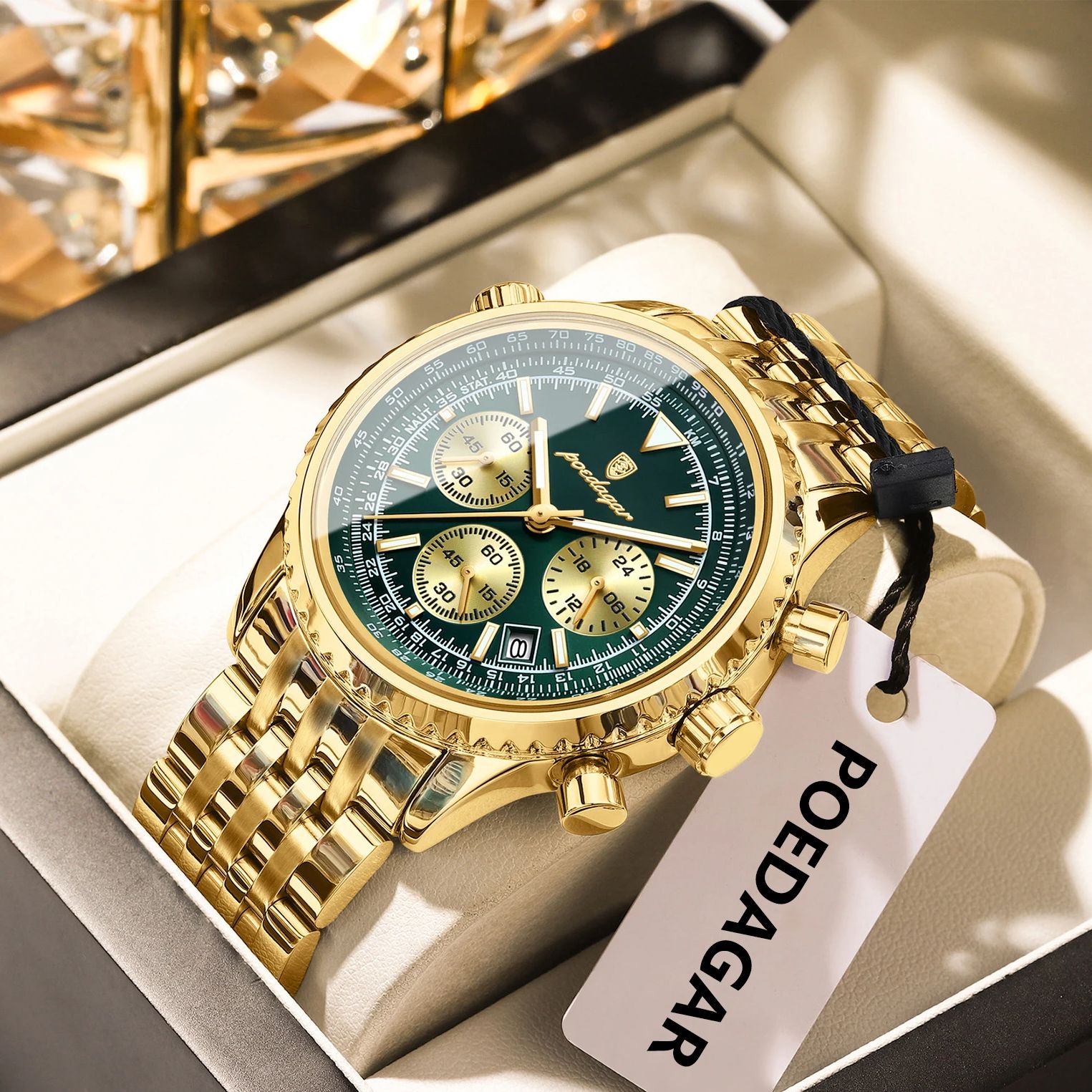 POEDAGAR Jam Tangan Pria Mewah - Luxury Watch Green Dial ulasan dan harga